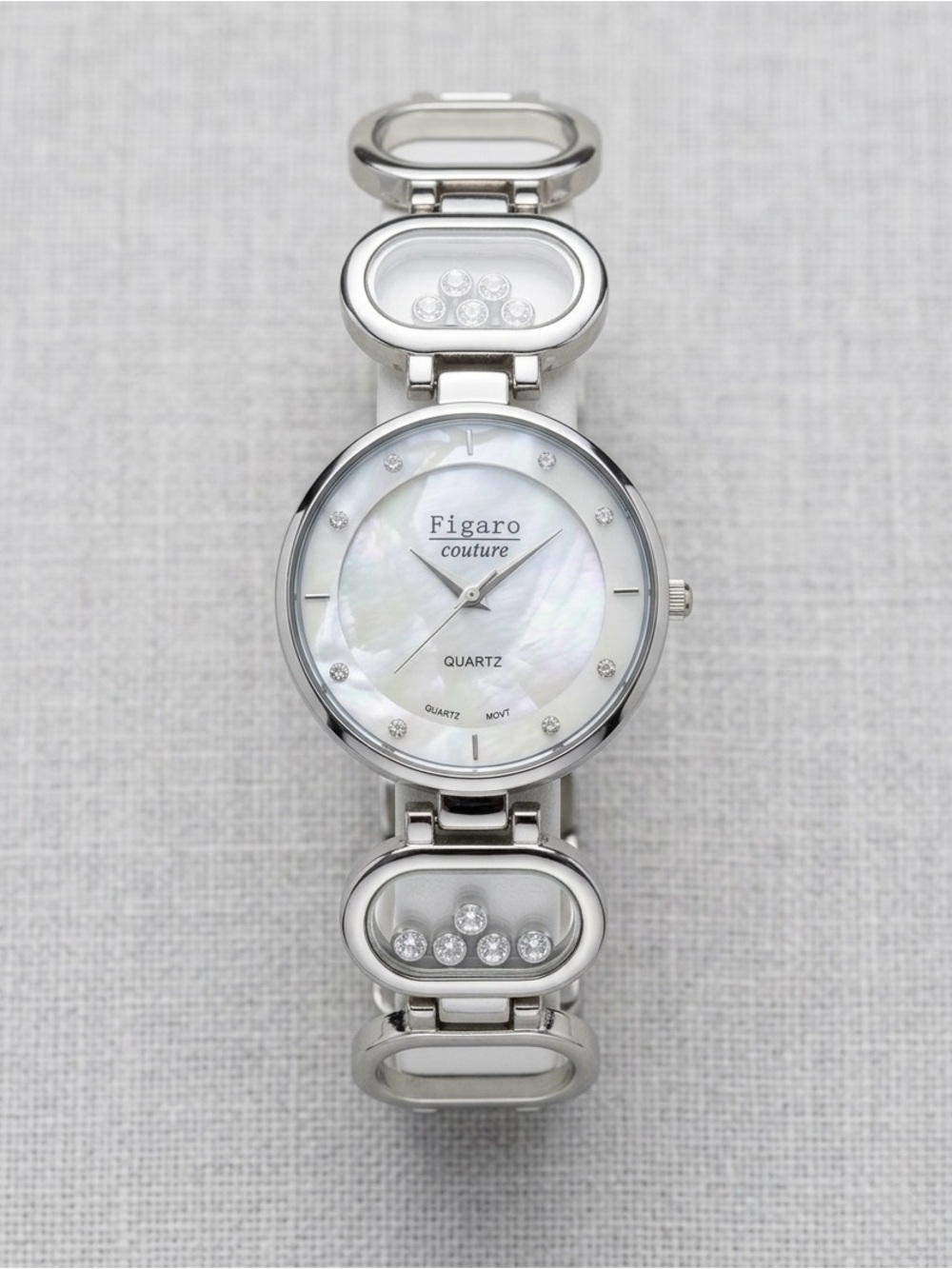 Silver Quartz Watch with Crystal Accents